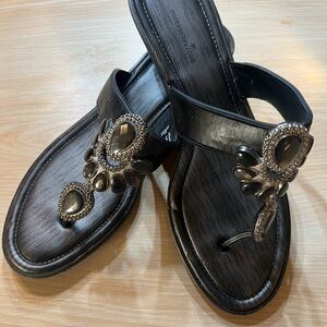 Montero Bay Club Embellished Black Jeweled Toe-Post Sandal